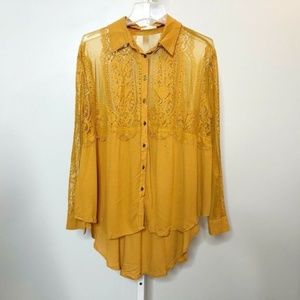 Altar'd State Boho Lace Mustard Yellow Shirt